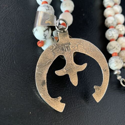 Navajo White Buffalo Turquoise Spiny Oyster Naja Pendant | Sterling Silver | Authentic Native American Handmade | 13648