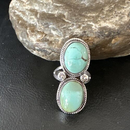 Navajo Blue Dry Creek Turquoise Multi-Stone Ring | Authentic Native American Sterling Silver | Sz 9 | 16735