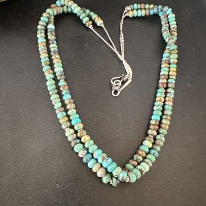 Navajo Blue Green Turquoise Heishi Bead Necklace | Sterling Silver | 6mm | Authentic Native American Handmade | 14359 - Masha USA