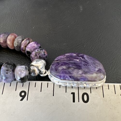 Navajo Purple Charoite Pendant with Pearls | Sterling Silver Necklace | Authentic Native American Handmade | 16337