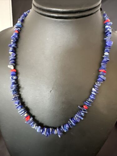 Navajo Lapis Lazuli Coral Necklace | Sterling Silver | 19" | Authentic Native American Handmade | 17606