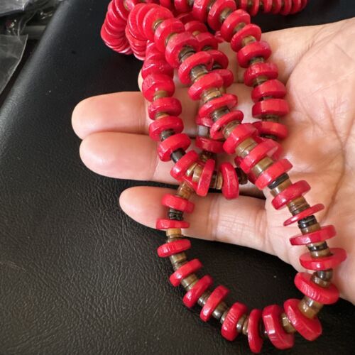 Navajo Red Coral Shell Bead Necklace | Sterling Silver | 30" | Authentic Native American Handmade | 15283