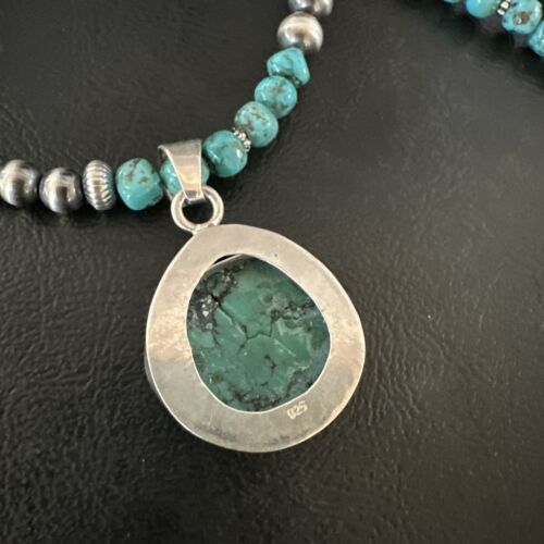 Men's Blue Spiderweb Turquoise Pendant Necklace | Navajo Sterling Silver | Authentic Native American Handmade | 17086