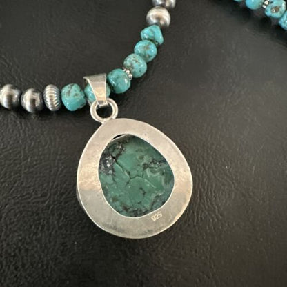 Men's Blue Spiderweb Turquoise Pendant Necklace | Navajo Sterling Silver | Authentic Native American Handmade | 17086
