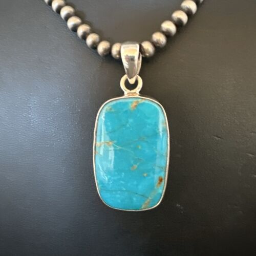 Blue Kingman Turquoise Pendant | Navajo Pearls | Sterling Silver Necklace 20" | 16996