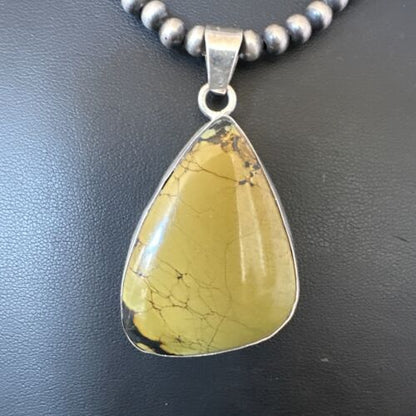 Men's Navajo Green Turquoise Pendant Necklace | Sterling Silver | Authentic Native American Handmade | 16275
