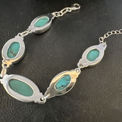 Navajo Blue Turquoise Link Bracelet | Sterling Silver | 8" | Authentic Native American Handmade | 15471