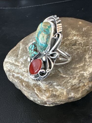 Navajo Blue Turquoise Cluster Ring | Authentic Native American Sterling Silver | Multi-Stone | Sz 10 | 14840 - Masha USA