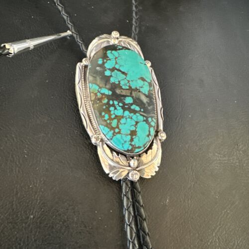 Men's Blue Spiderweb Turquoise Bolo Tie | Navajo Sterling Silver | Authentic Native American Handmade | 15010 - Masha USA