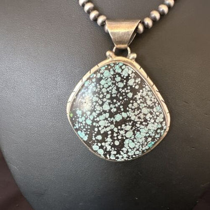 Men's Navajo Blue Spiderweb Turquoise Pendant Necklace | Sterling Silver | Authentic Native American Handmade | 16233