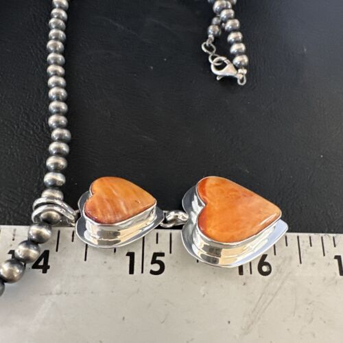 Navajo Spiny Oyster Heart Pendant Necklace | Sterling Silver | Authentic Native American Handmade | 15016
