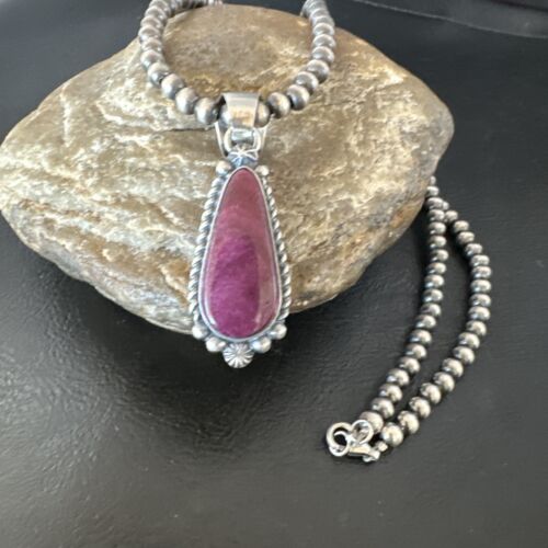 Navajo Purple Spiny Oyster Pendant with Pearls | Sterling Silver Necklace | Authentic Native American Handmade | 16059