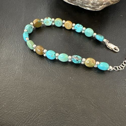 Southwestern Blue Turquoise Bead Link Bracelet | Sterling Silver | 8" | 17234