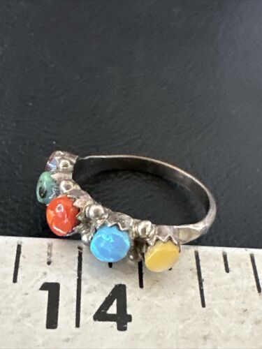 Zuni Multi-Stone Opal, Coral, Turquoise Ring | Authentic Native American Sterling Silver | Multi-Stone | Sz 6 | 16897
