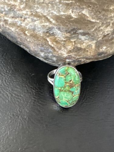 Navajo Green Mojave Turquoise Ring | Sterling Silver | Sz 7 | Authentic Native American Handmade | 15594