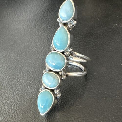 Navajo Blue Larimar Multi-Stone Ring | Authentic Native American Sterling Silver | Multi-Stone | Sz 8.5 | 15970