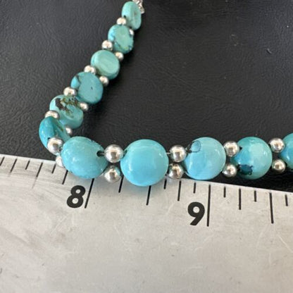 Women's Blue Turquoise Bead Bracelet | Southwestern Sterling Silver Link | 8" | 17233