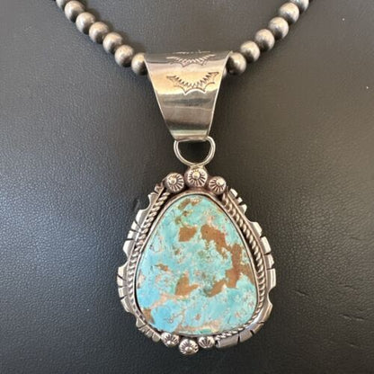 Women's Royston Turquoise Pendant Necklace | Navajo Pearls | Sterling Silver | Authentic Native American | 17063