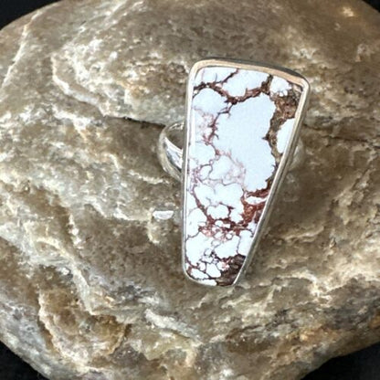Men's and Women's Wild Horse Turquoise Navajo Ring | Sterling Silver | Sz 8 | Authentic Native American Handmade | 17351