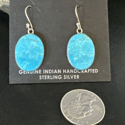 Navajo Blue Kingman Turquoise Dangle Earrings | Sterling Silver | Authentic Native American Handmade | 15436
