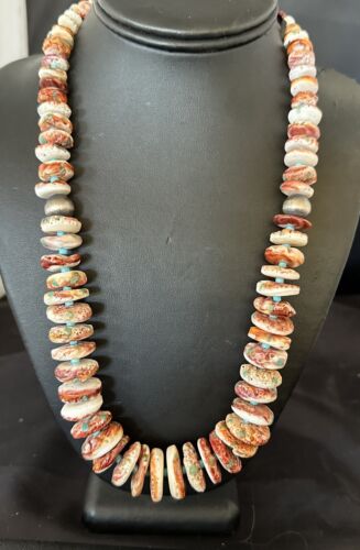 Navajo Blue Turquoise & Purple Spiny Oyster Bead Necklace | Sterling Silver | Authentic Native American | 23" | 17465