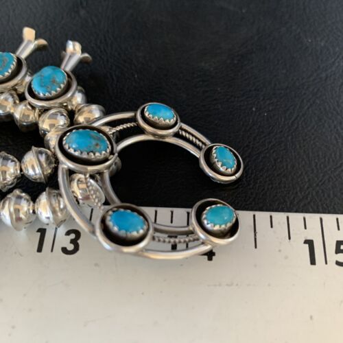 Navajo Kingman Turquoise Squash Blossom Necklace | Sterling Silver | Authentic Native American Handmade | 13678