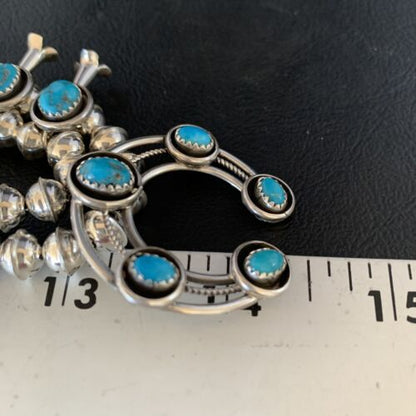 Navajo Kingman Turquoise Squash Blossom Necklace | Sterling Silver | Authentic Native American Handmade | 13678