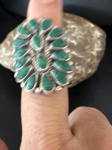 Navajo Green Malachite Cluster Ring | Authentic Native American Sterling Silver | Multi-Stone | Sz 7.5 | 14912