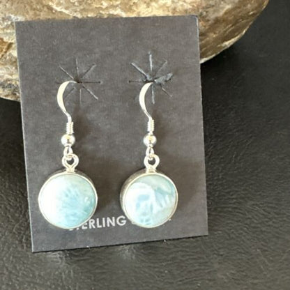 Navajo Blue Larimar Dangle Earrings | Sterling Silver | Authentic Native American Handmade | 17561