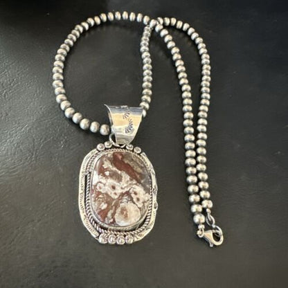 Navajo Wild Horse Turquoise Pendant Necklace | Sterling Silver | Authentic Native American Handmade | 17511
