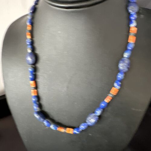 Men's Lapis Lazuli Spiny Oyster Necklace | Navajo Sterling Silver | 18" | Authentic Native American Handmade | 15265