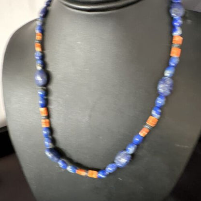 Men's Lapis Lazuli Spiny Oyster Necklace | Navajo Sterling Silver | 18" | Authentic Native American Handmade | 15265