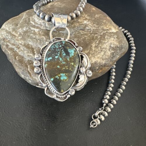 Navajo Green Turquoise Necklace | Sterling Silver | Authentic Native American Handmade | 15042