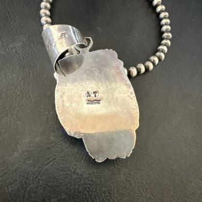 Men's Navajo Green Turquoise Pendant Necklace | Sterling Silver | Authentic Native American Handmade | 17526