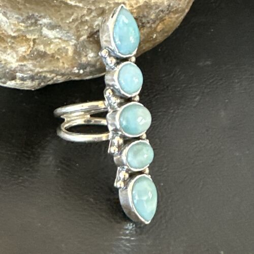 Navajo Blue Larimar Cluster Ring | Authentic Native American Sterling Silver | Multi-Stone | Sz 8.5 | 15935