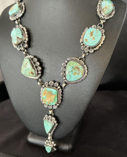 Navajo Blue Royston Turquoise Lariat Necklace | Sterling Silver | Handmade Native American Jewelry | 15271