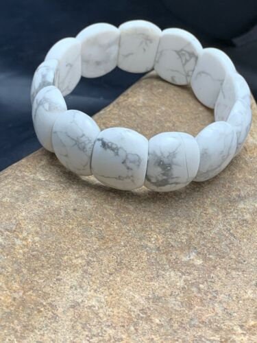 White Howlite Stone Stretch Bracelet | 7.25" Stretchable | Authentic Native American Handmade | 4602 Sale
