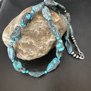 Navajo Blue Nugget Turquoise Bead Necklace | Sterling Silver Pearls | 20" | Authentic Native American Handmade | 16001
