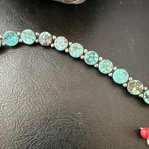 Southwestern Blue Turquoise Bead Link Bracelet | Sterling Silver | 8" | 17231