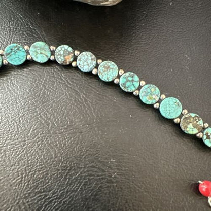 Southwestern Blue Turquoise Bead Link Bracelet | Sterling Silver | 8" | 17231
