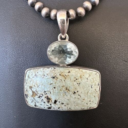 Navajo Dry Creek Turquoise Topaz Pendant Necklace | Sterling Silver | Authentic Native American Handmade | 16311