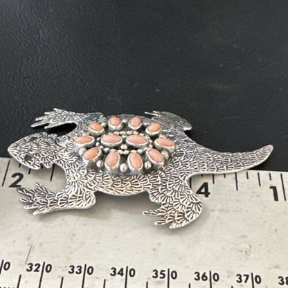 Navajo Pink Coral Horny Toad Pin | Handmade Stamped | Authentic Native American | LC 15670