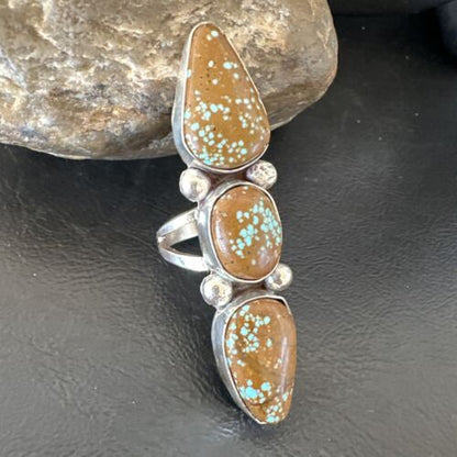 Navajo Blue Turquoise #8 Multi-Stone Ring | Authentic Native American Sterling Silver | Sz 9.5 | 16635
