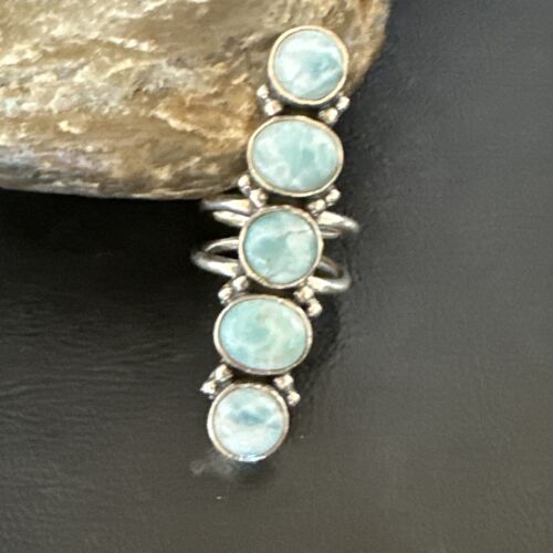 Navajo Blue Larimar Multi-Stone Ring | Authentic Native American Sterling Silver | Multi-Stone | Sz 8 | 15931
