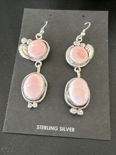 Navajo Pink Conch Shell Dangle Earrings | Sterling Silver | Authentic Native American Handmade | 17193