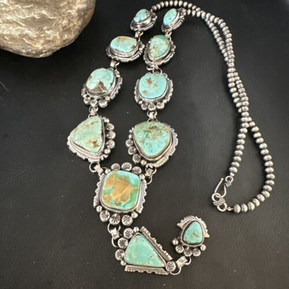 Navajo Blue Royston Turquoise Lariat Necklace | Sterling Silver | Handmade Native American Jewelry | 15271