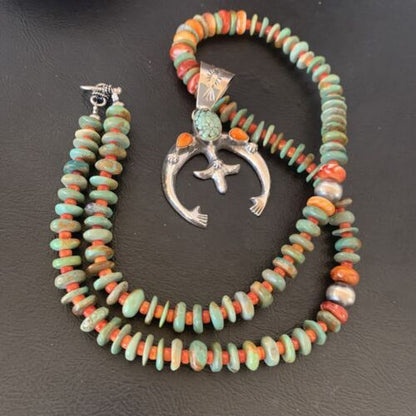 Navajo Turquoise Pendant Necklace | Sterling Silver | Native American Handmade | Naja 24" | 11569