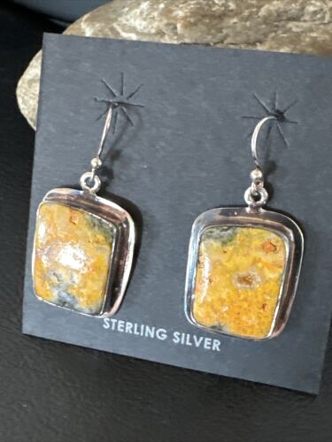 Navajo Bumblebee Jasper Earrings | Sterling Silver | Authentic Native American Handmade | 15839