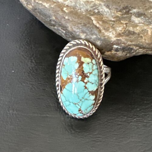 Men's & Women's Blue Turquoise #8 Navajo Ring | Sterling Silver | Sz 9.5 | Authentic Native American Handmade | 16639