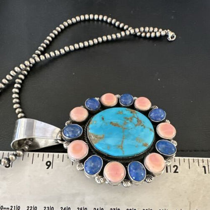 Navajo Multi-Stone Necklace | Lapis, Pink, Blue Turquoise | Sterling Silver | 17456